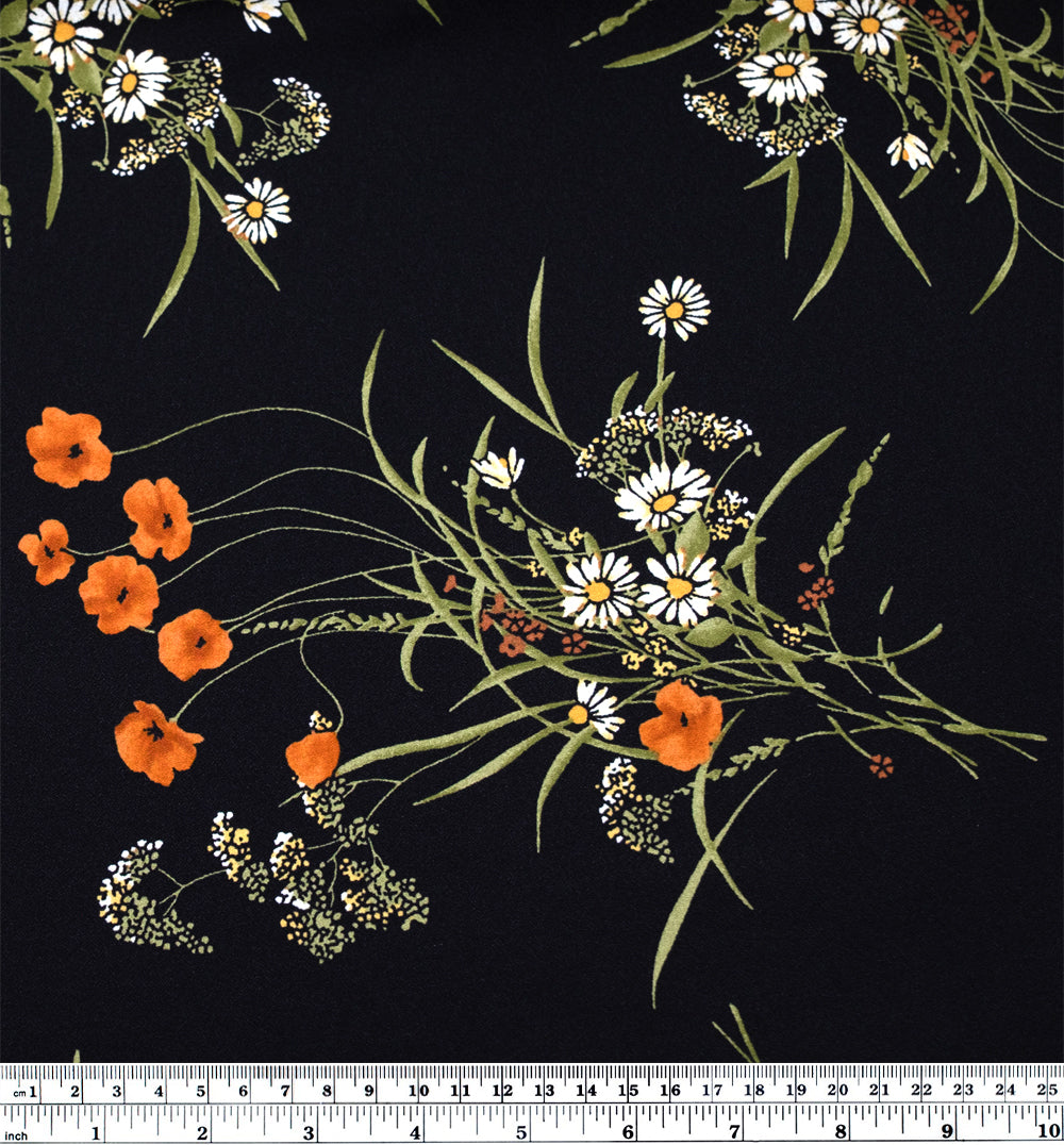 Deadstock Bouquet Ballad Viscose Crepe - Black/Yam | Blackbird Fabrics