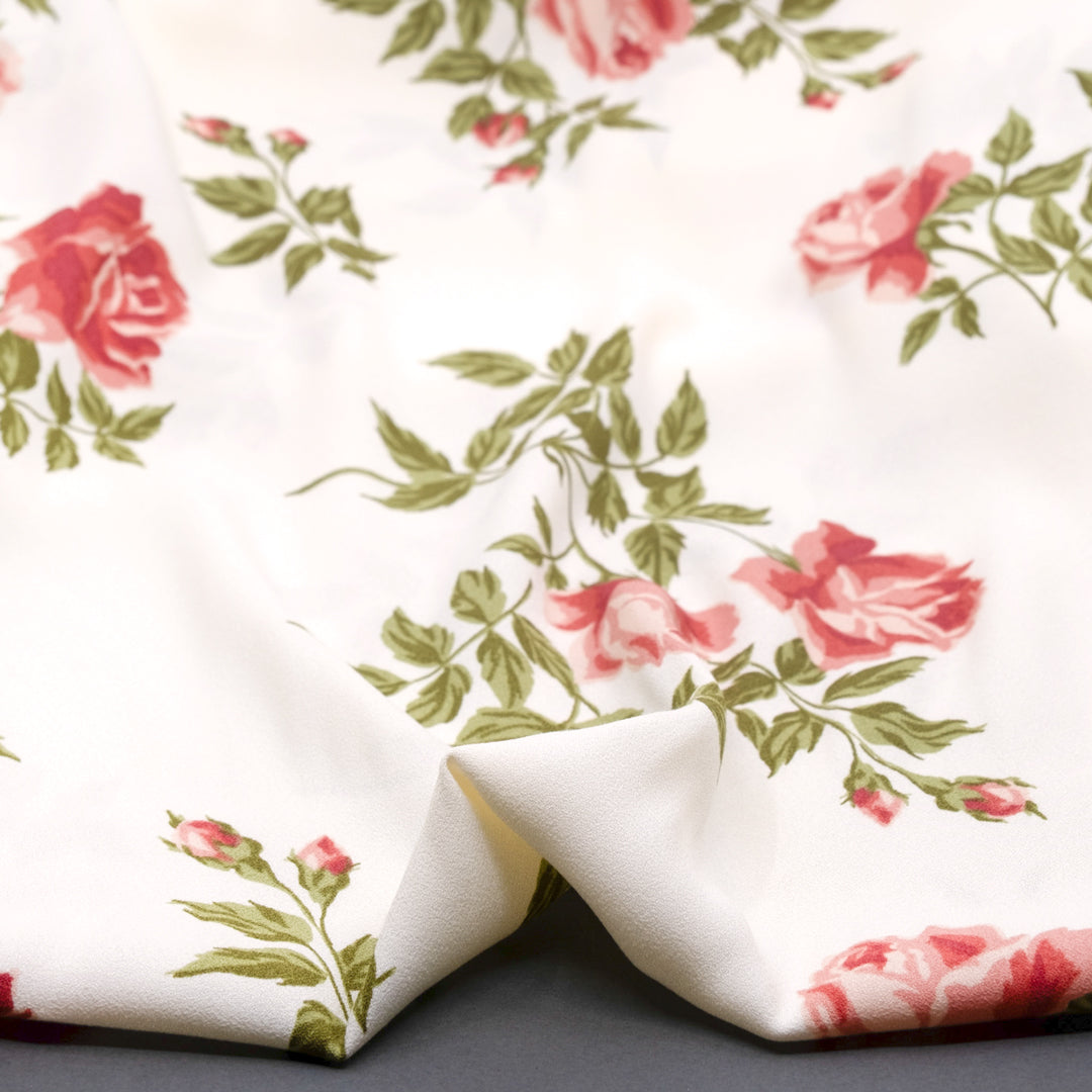 Deadstock Sonata Viscose Crepe - White/Rose | Blackbird Fabrics