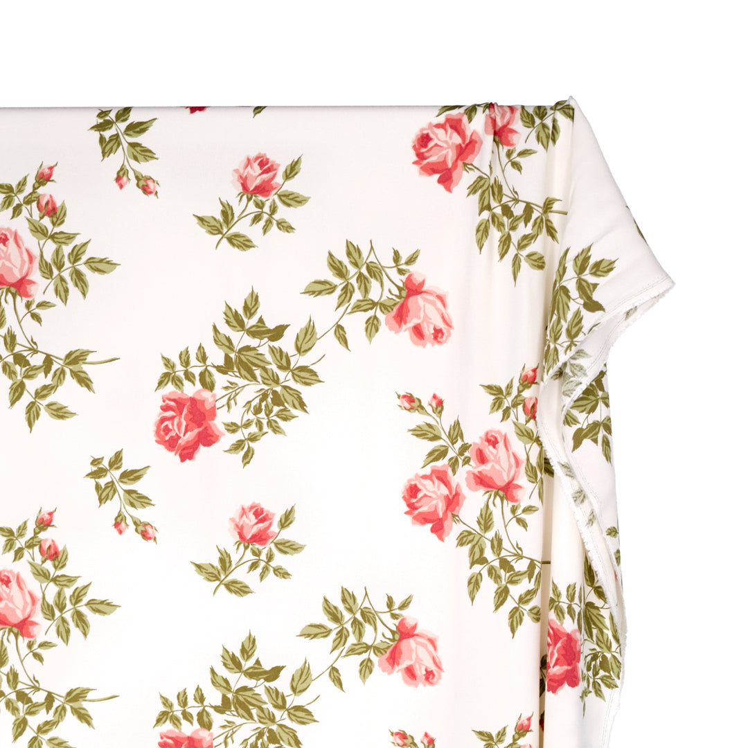 Deadstock Sonata Viscose Crepe - White/Rose | Blackbird Fabrics