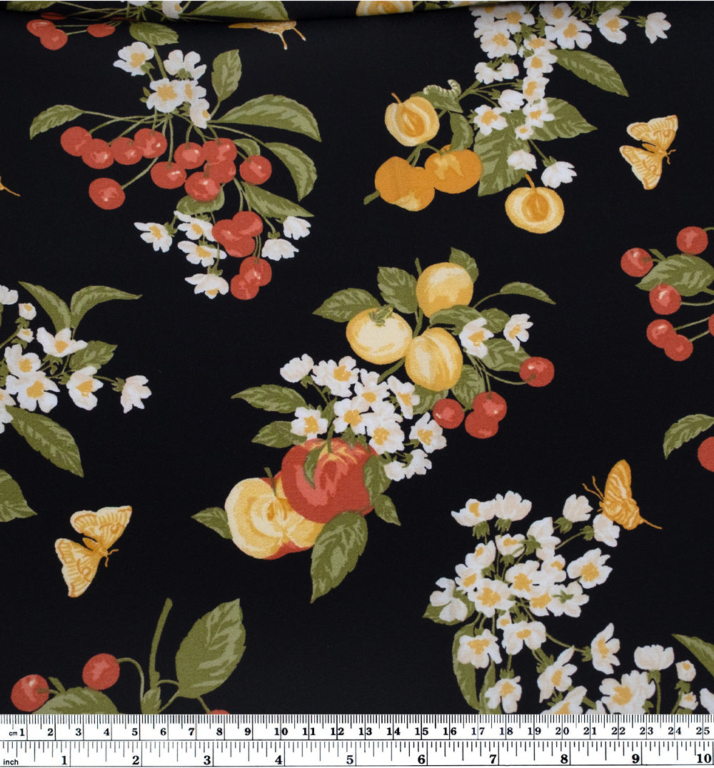 Deadstock Fruit Medley Viscose Crepe - Black/Multi | Blackbird Fabrics