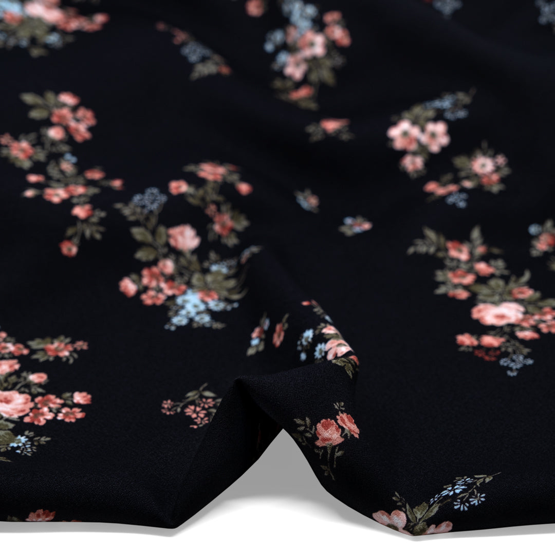 Deadstock Wallflower Viscose Crepe - Black/Rose | Blackbird Fabrics