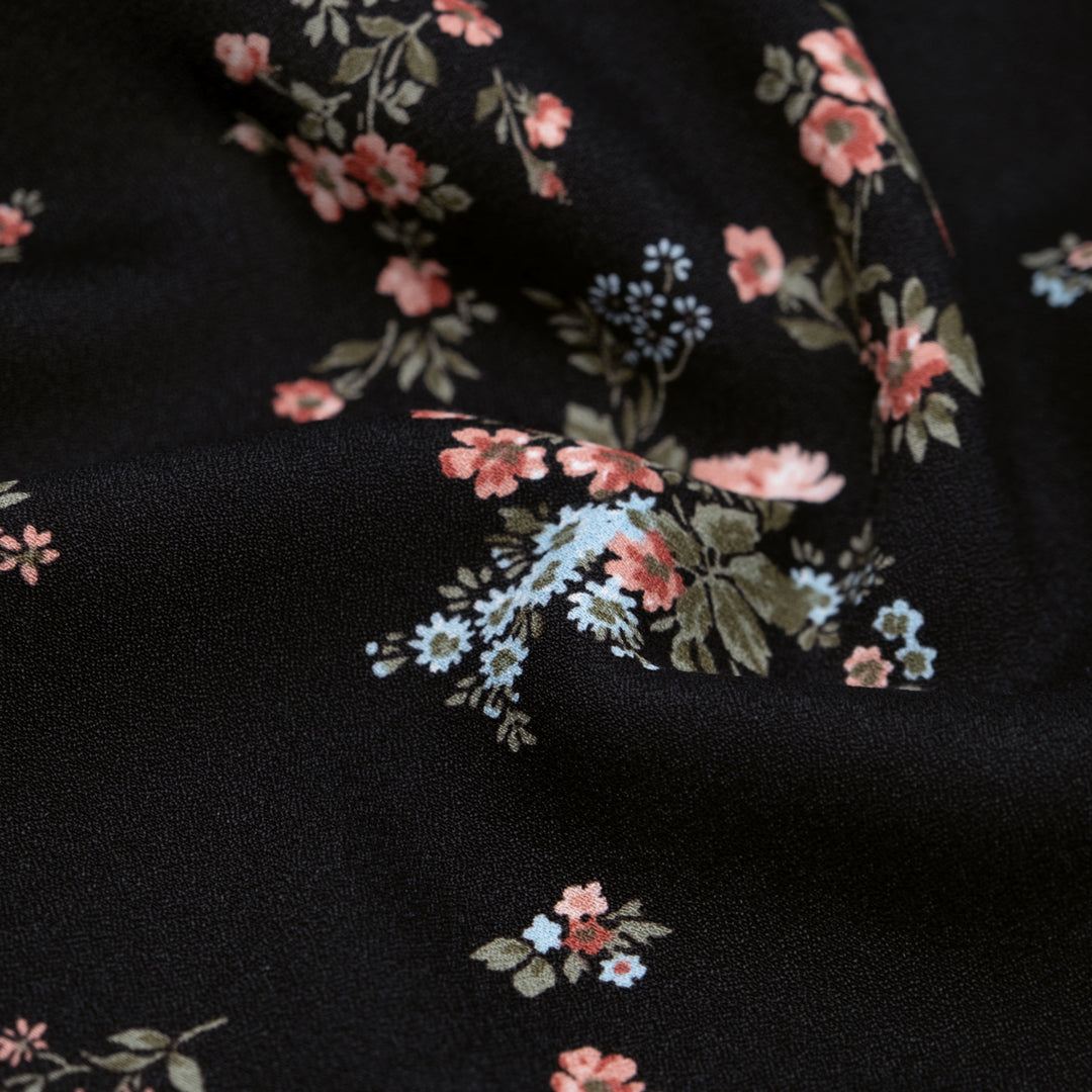 Deadstock Wallflower Viscose Crepe - Black/Rose | Blackbird Fabrics