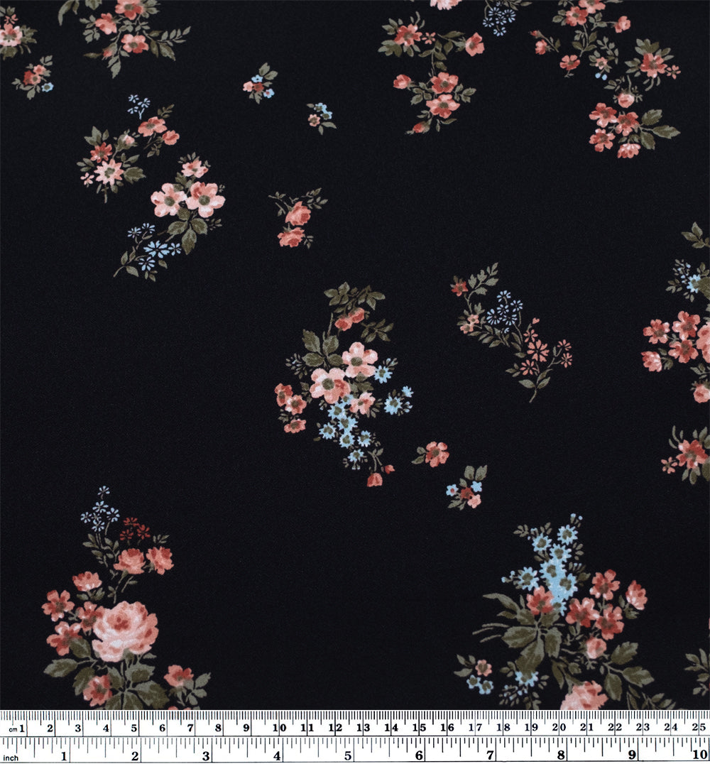 Deadstock Wallflower Viscose Crepe - Black/Rose | Blackbird Fabrics