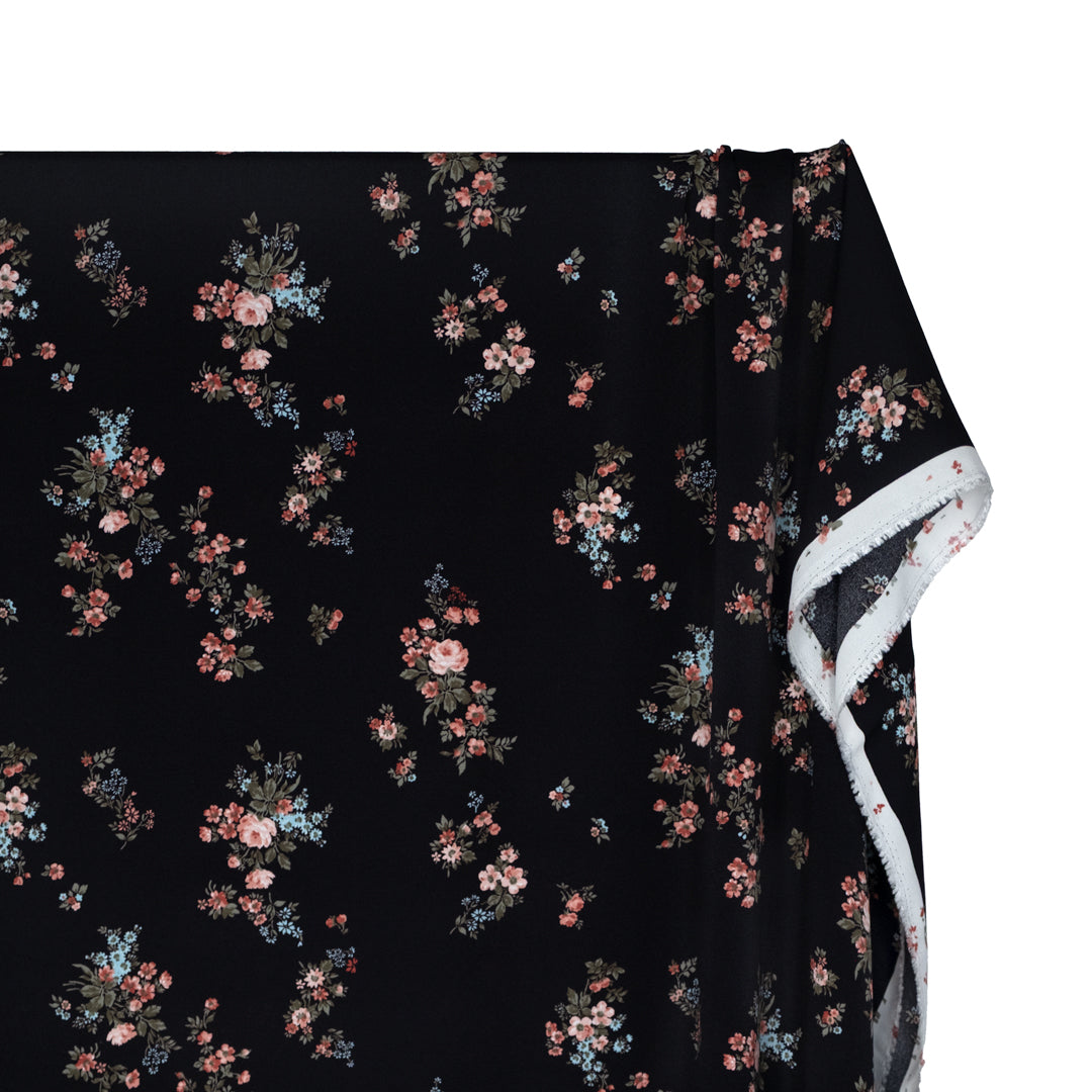 Deadstock Wallflower Viscose Crepe - Black/Rose | Blackbird Fabrics