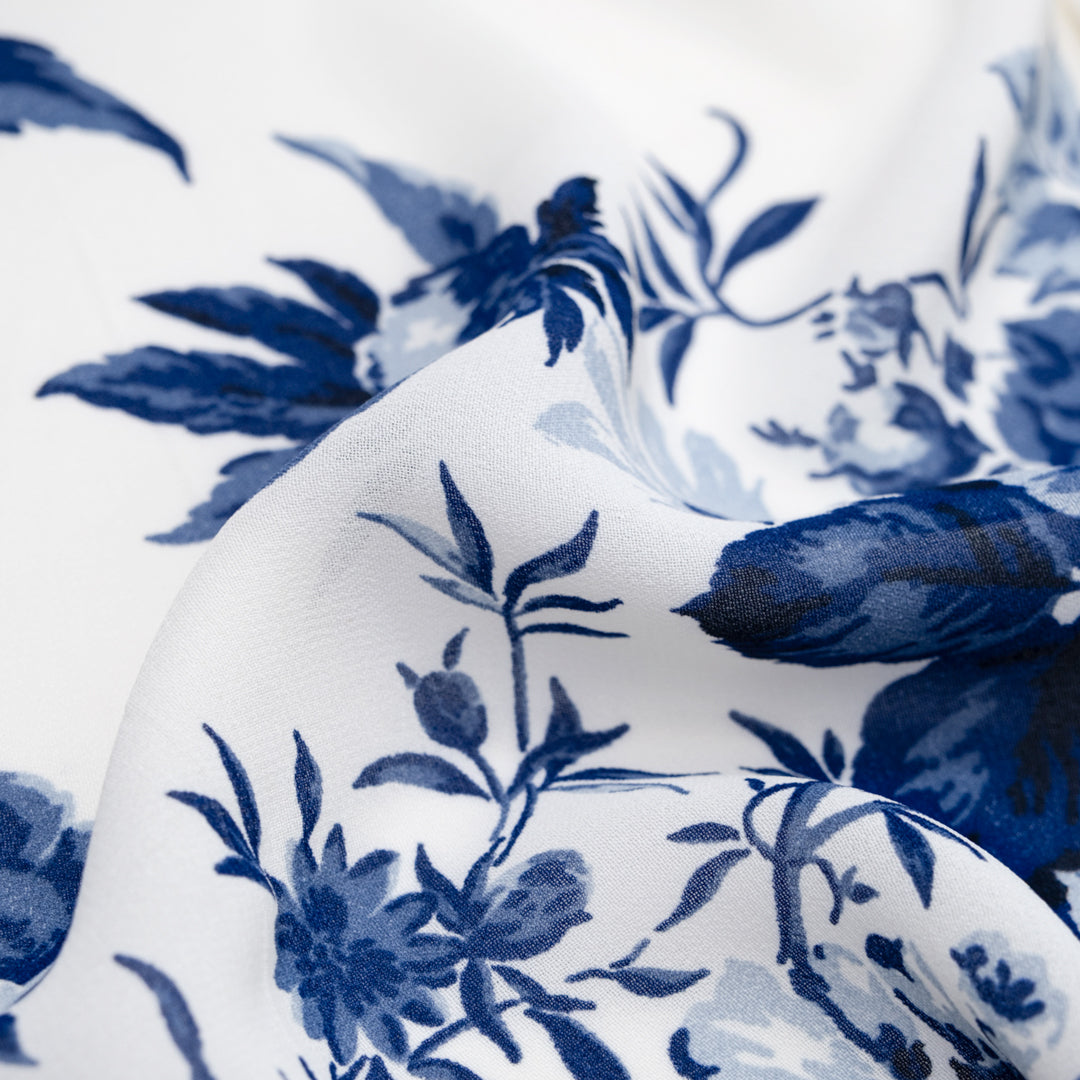 Deadstock Clair De Lune Viscose Georgette - White/Navy | Blackbird Fabrics