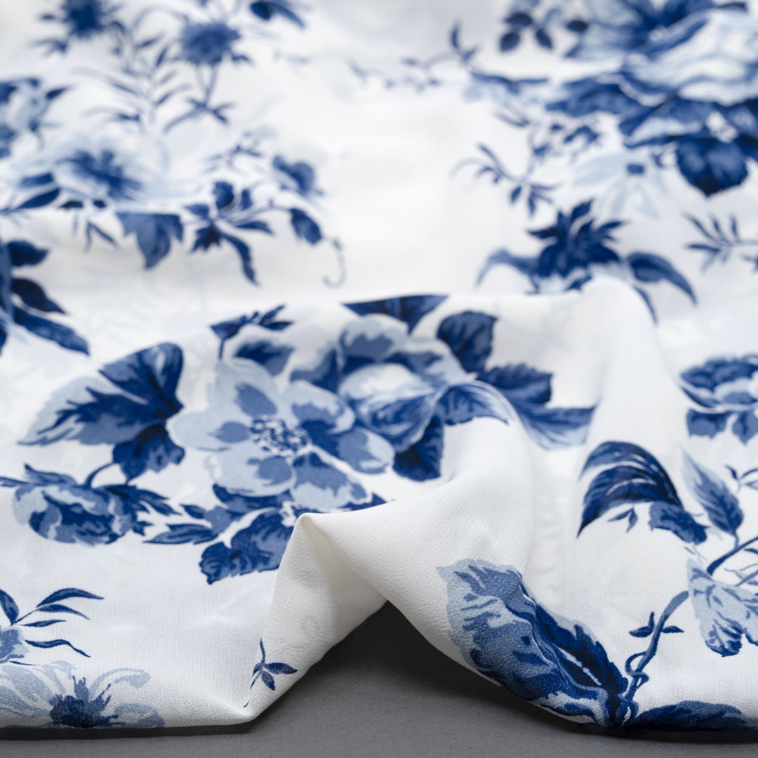 Deadstock Clair De Lune Viscose Georgette - White/Navy | Blackbird Fabrics