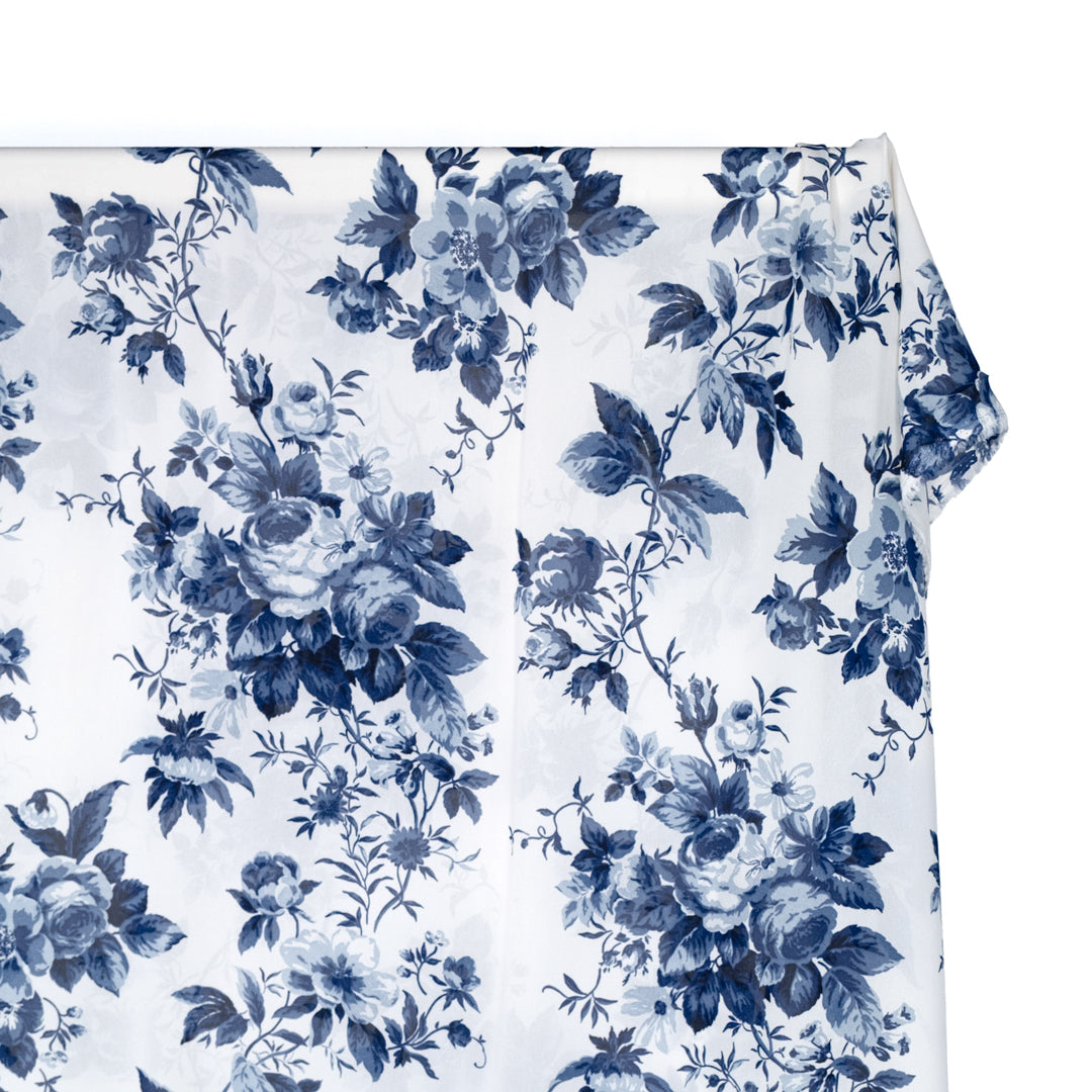 Deadstock Clair De Lune Viscose Georgette - White/Navy | Blackbird Fabrics