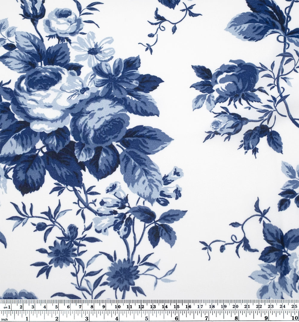 Deadstock Clair De Lune Viscose Georgette - White/Navy | Blackbird Fabrics