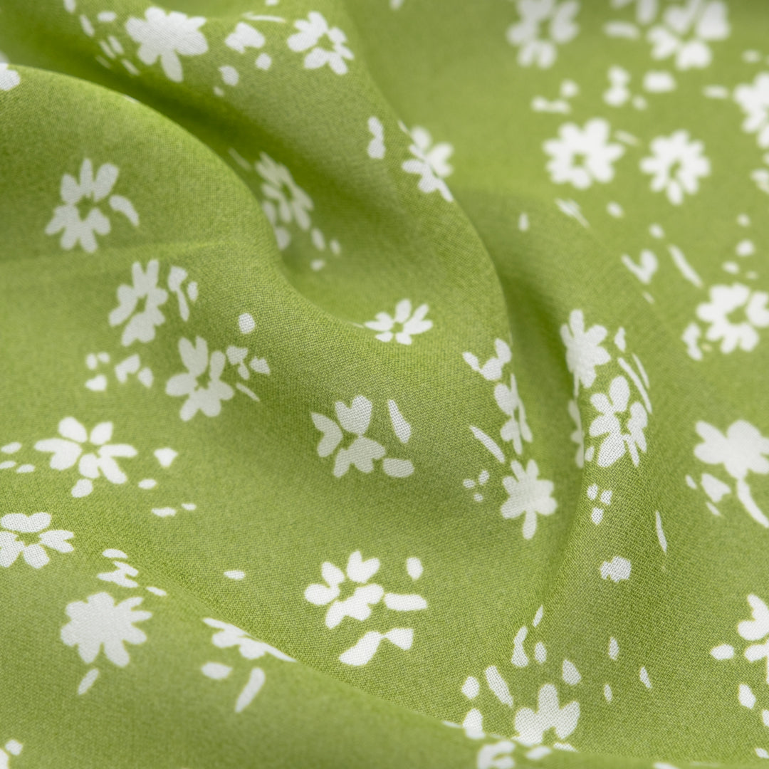 Deadstock April Viscose Georgette - Spring Green/White | Blackbird Fabrics