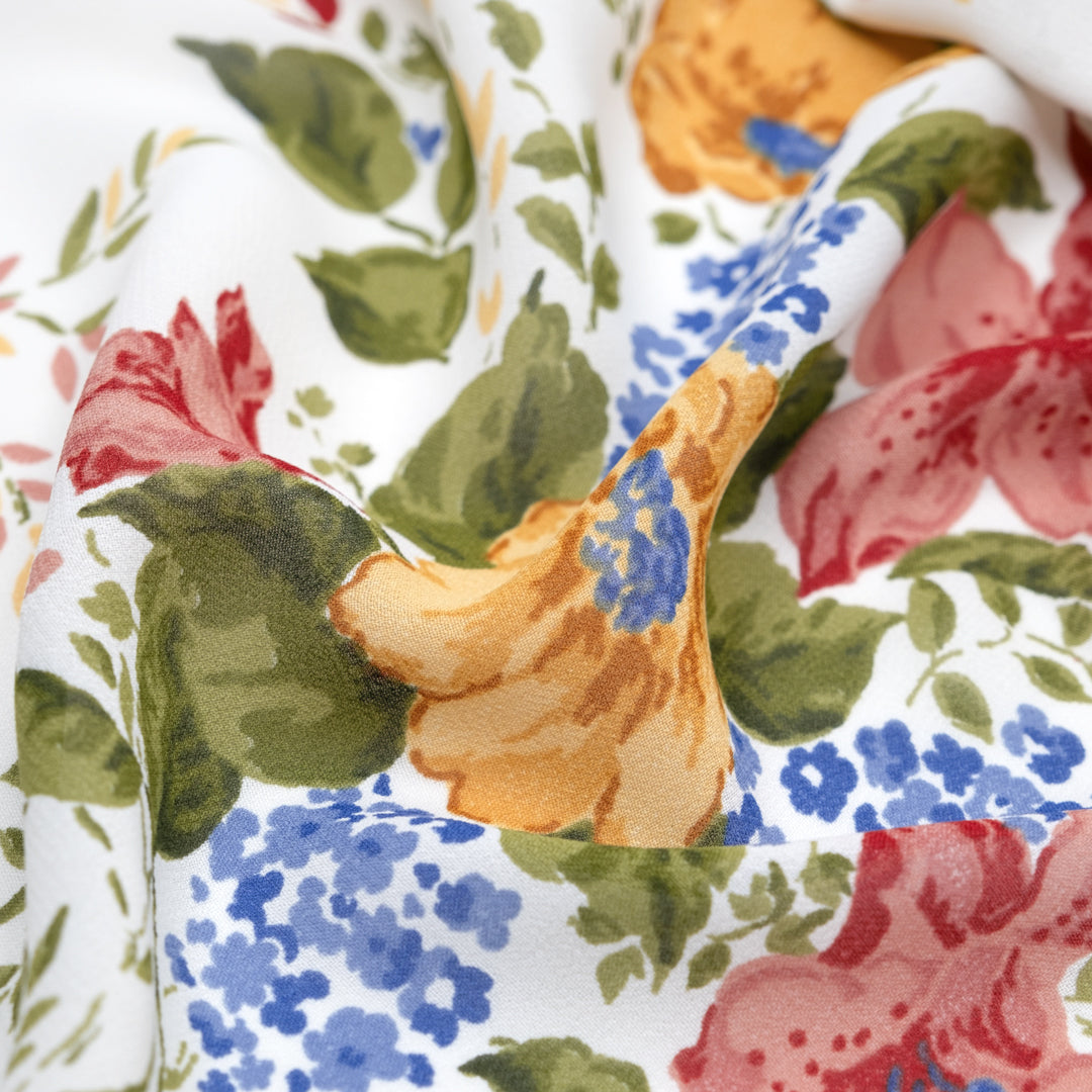 Deadstock Spring Lily Viscose Georgette - White/Multi | Blackbird Fabrics