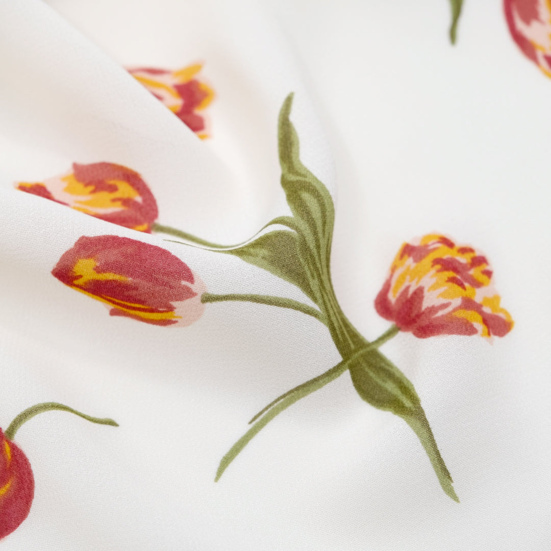 Deadstock Champ De Tulipes Viscose Georgette - Ivory/Cherry Pink | Blackbird Fabrics