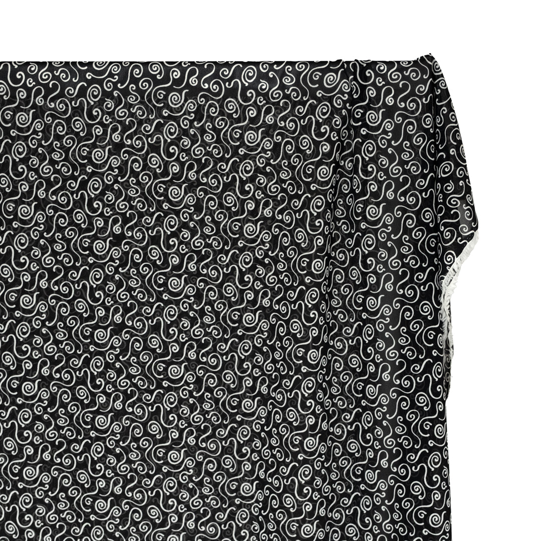 Deadstock Curly Whirly Viscose Georgette - Black/White | Blackbird Fabrics