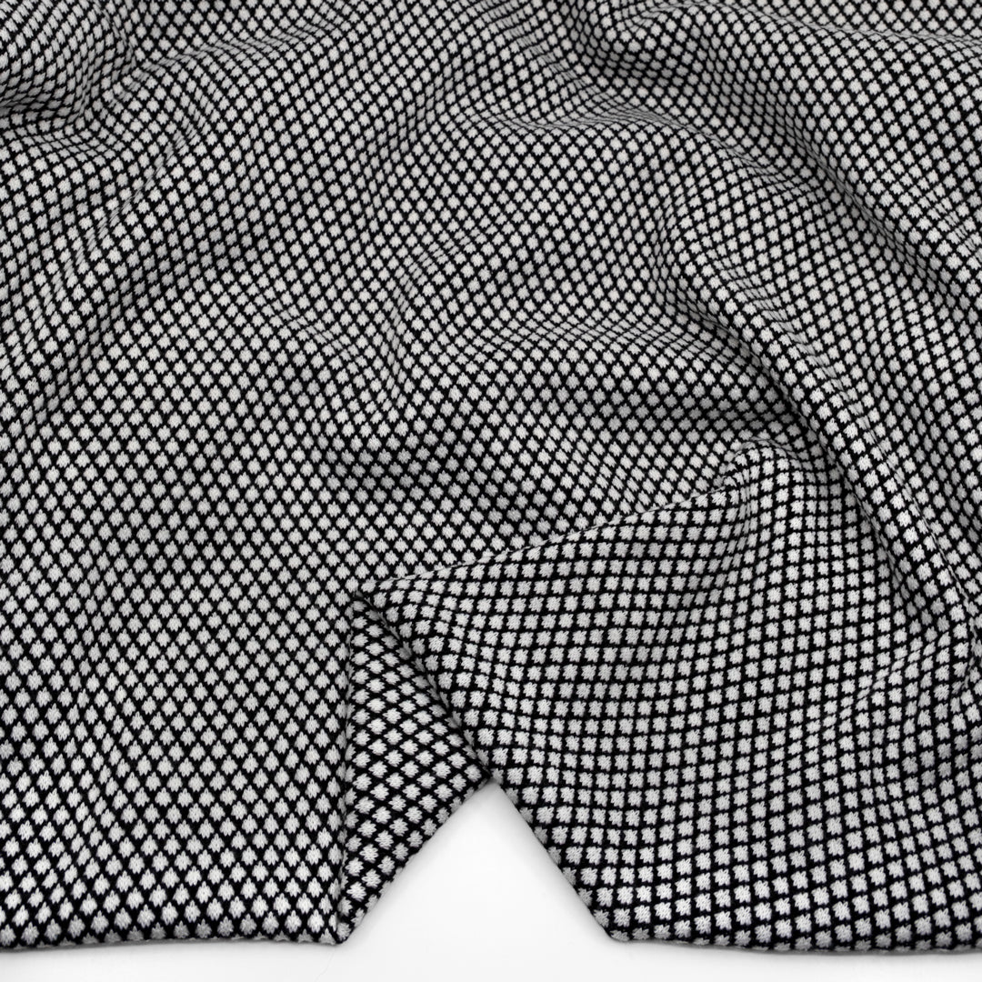 Deadstock Lattice Poly Wool Blend Sweater Knit - White/Black | Blackbird Fabrics