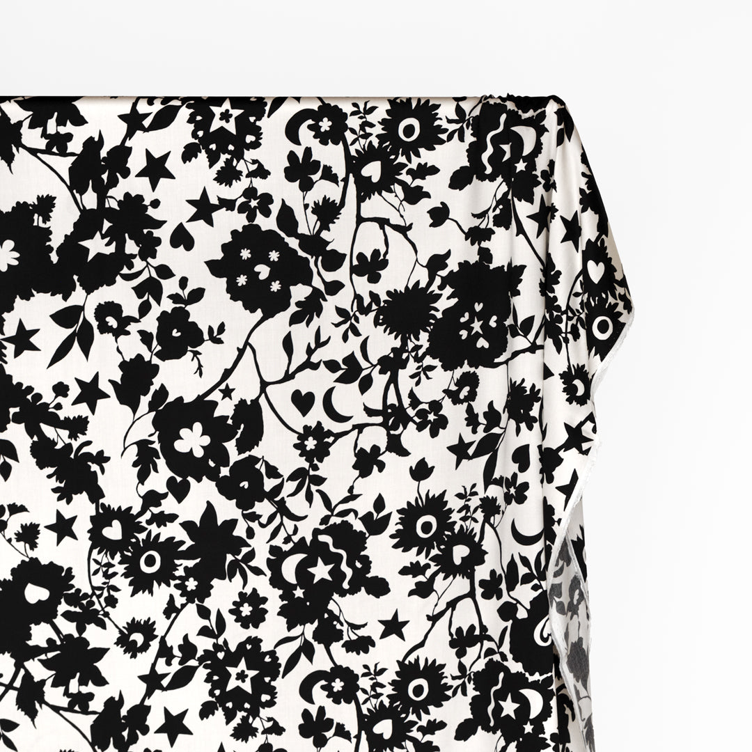 Deadstock Moonstruck Viscose Sateen - Black/White | Blackbird Fabrics