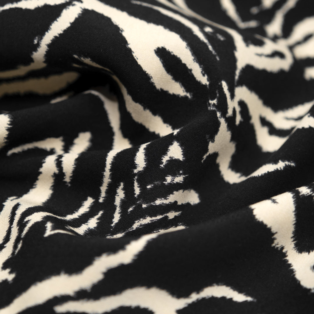 Deadstock Inky Viscose Challis - Black/Ivory | Blackbird Fabrics