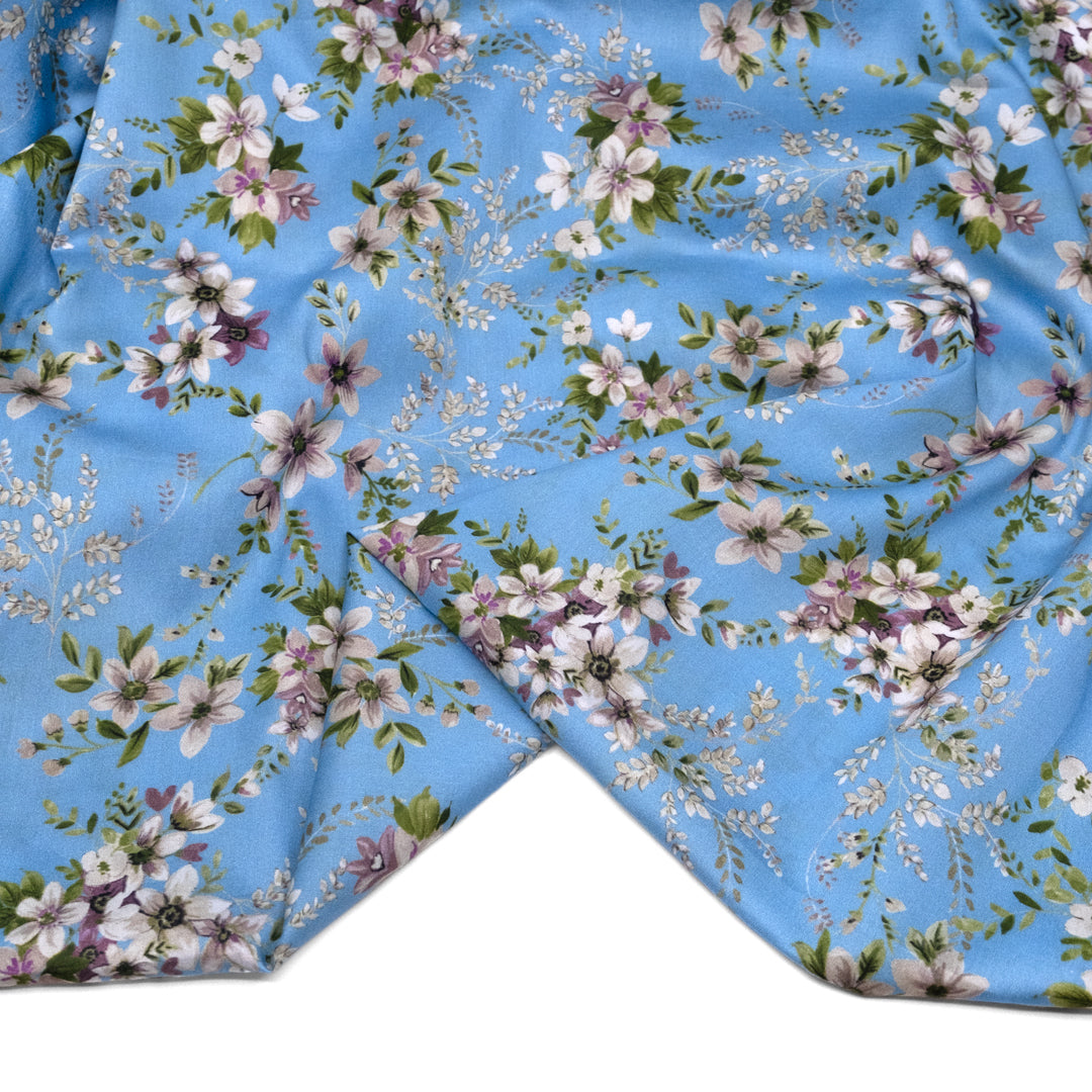 Deadstock Cherished Blooms Cotton Sateen - Sky Blue | Blackbird Fabrics