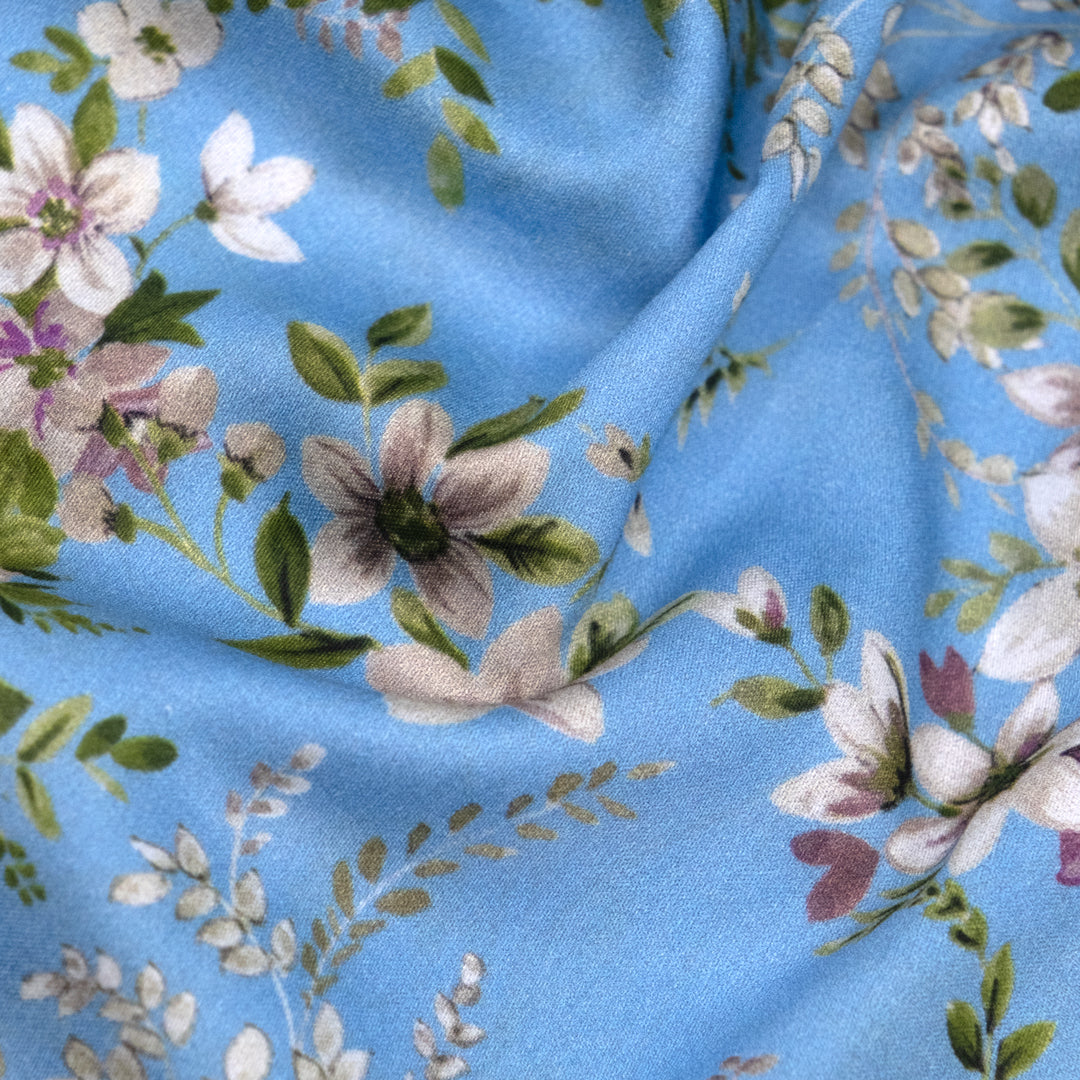 Deadstock Cherished Blooms Cotton Sateen - Sky Blue | Blackbird Fabrics