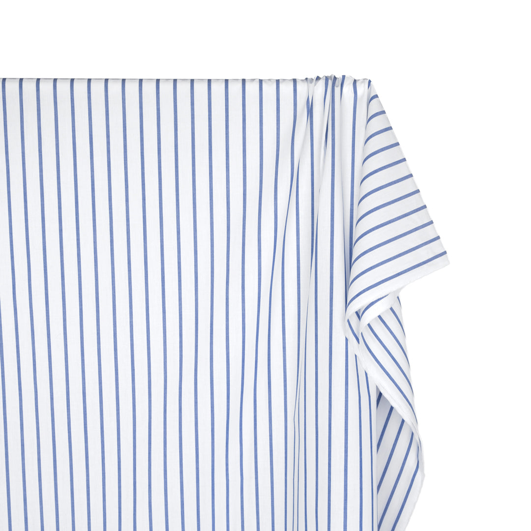 Deadstock Vista Stripe Cotton Shirting - White/Pacific | Blackbird Fabrics