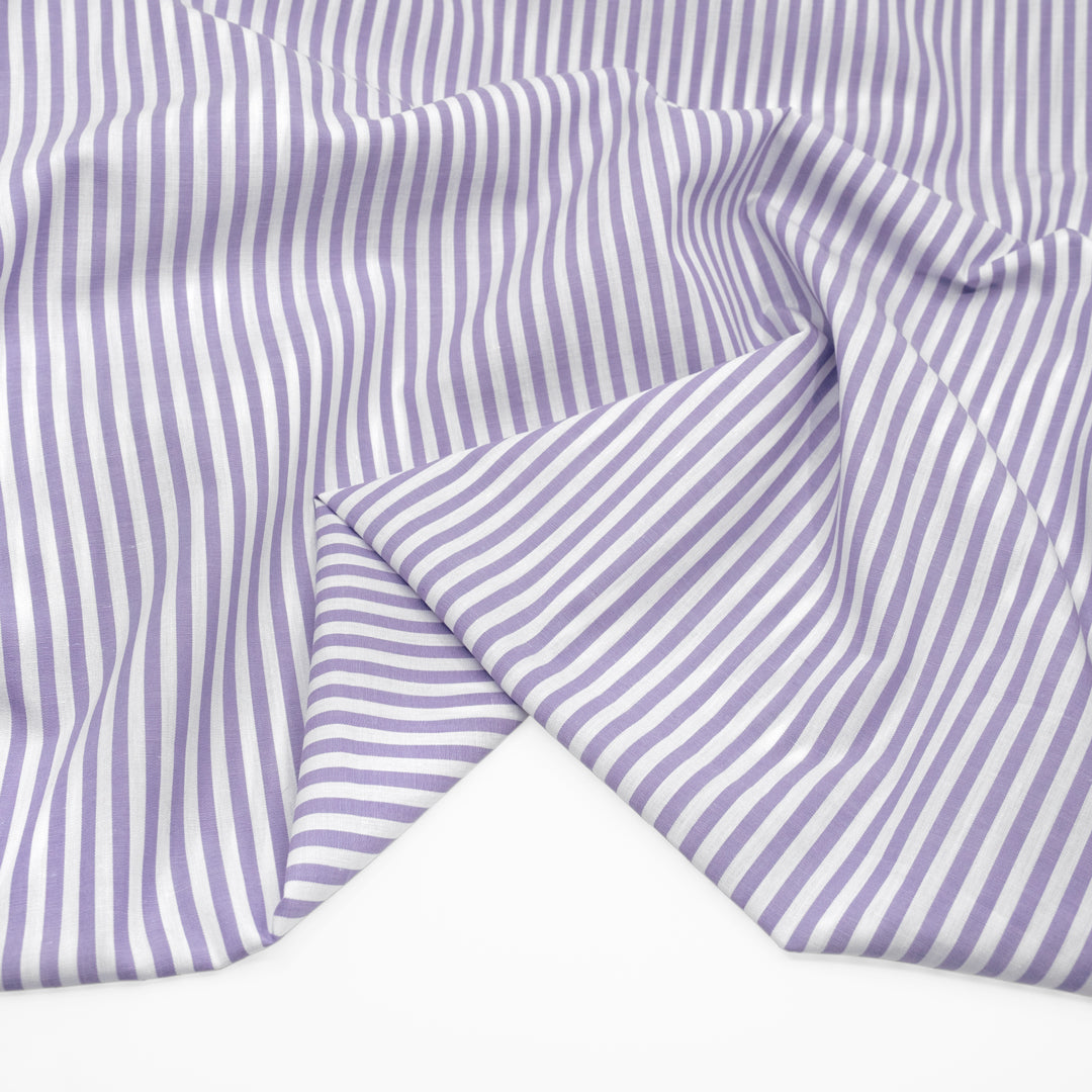 Deadstock Refined Stripe Cotton Shirting - White/Lavender | Blackbird Fabrics