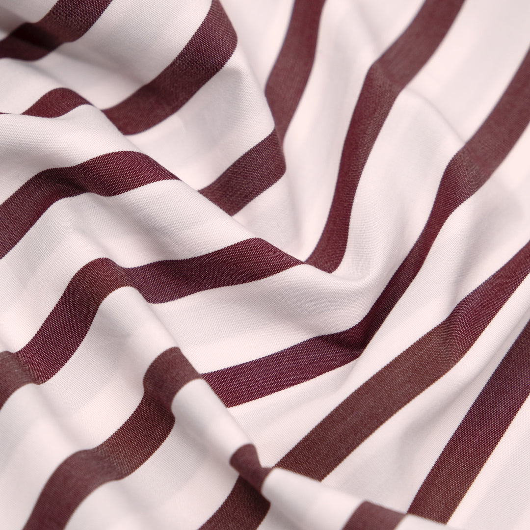 Deadstock Bungalow Stripe Cotton Shirting - Pale Pink/Garnet | Blackbird Fabrics