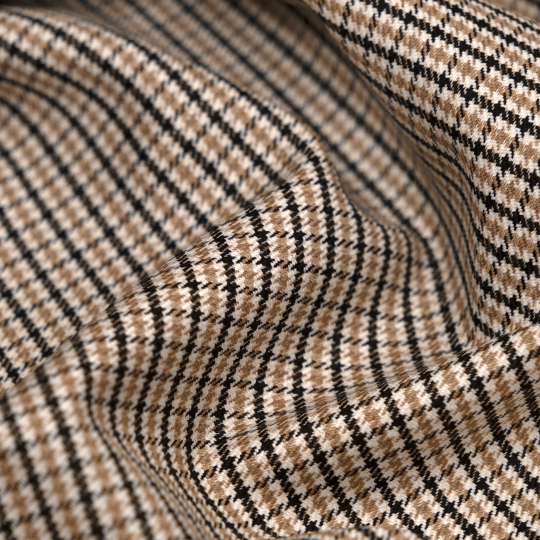 Remnant - 90cm - Deadstock Mini Check Poly Viscose Suiting - Toasty
