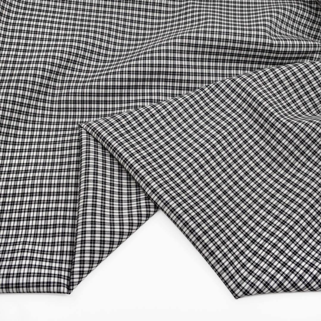 Deadstock Plaid Lightweight Wool Poly Suiting - Black/White | Blackbird Fabrics