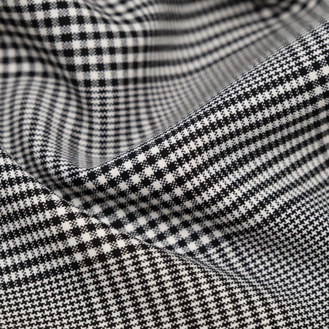 Deadstock Glen Plaid Poly Viscose Stretch Suiting - Black/White | Blackbird Fabrics