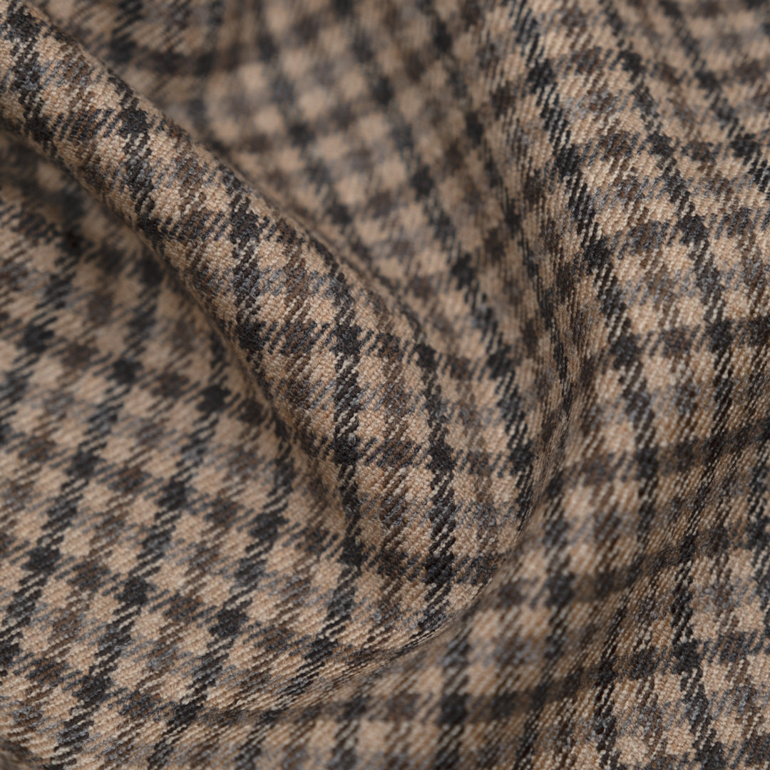 Deadstock Check Brushed Wool Stretch Suiting - Truffle | Blackbird Fabrics