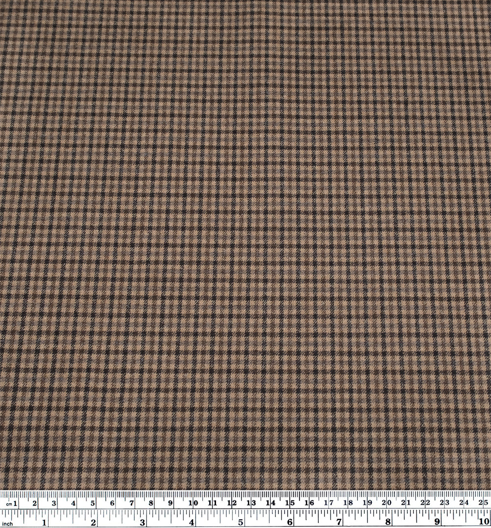Deadstock Check Brushed Wool Stretch Suiting - Truffle | Blackbird Fabrics