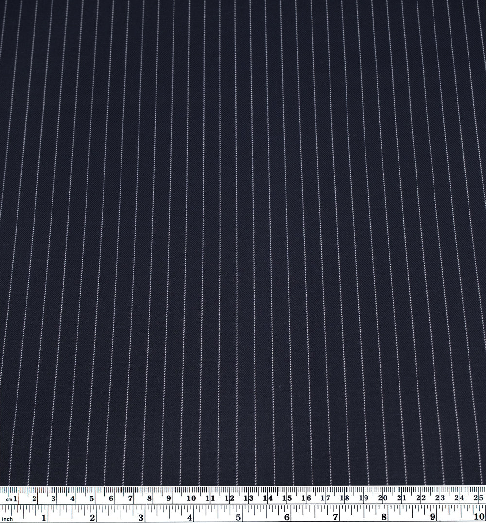 Deadstock Chalk Stripe Wool Poly Stretch Suiting - Midnight Blue/White | Blackbird Fabrics