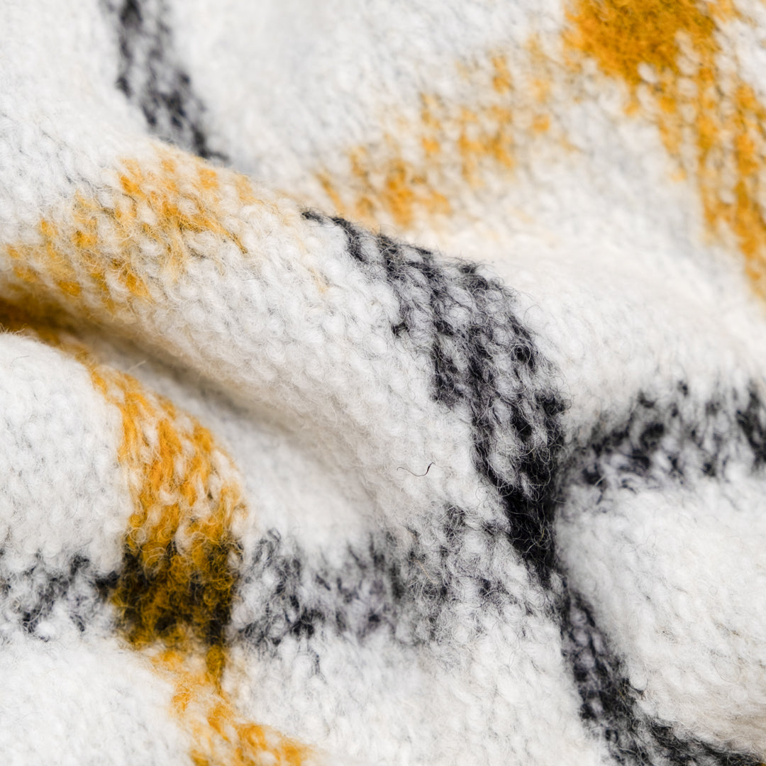 Deadstock Windowpane Wool Poly Bouclé Knit - Light Heather Grey/Ochre | Blackbird Fabrics