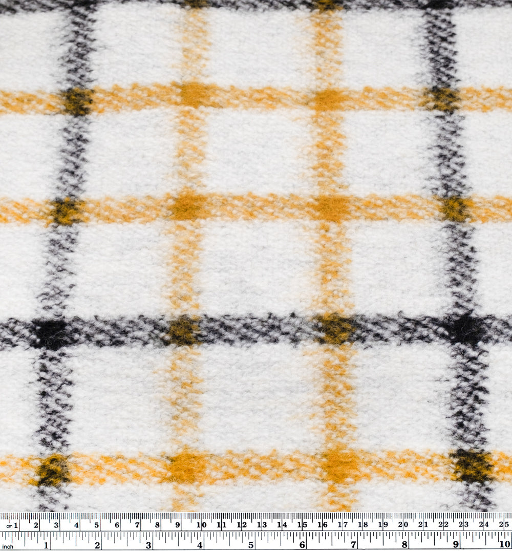 Deadstock Windowpane Wool Poly Bouclé Knit - Light Heather Grey/Ochre | Blackbird Fabrics