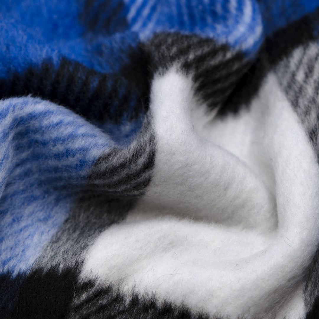 Deadstock Plaid Wool Alpaca Blend Coating - Azure/White