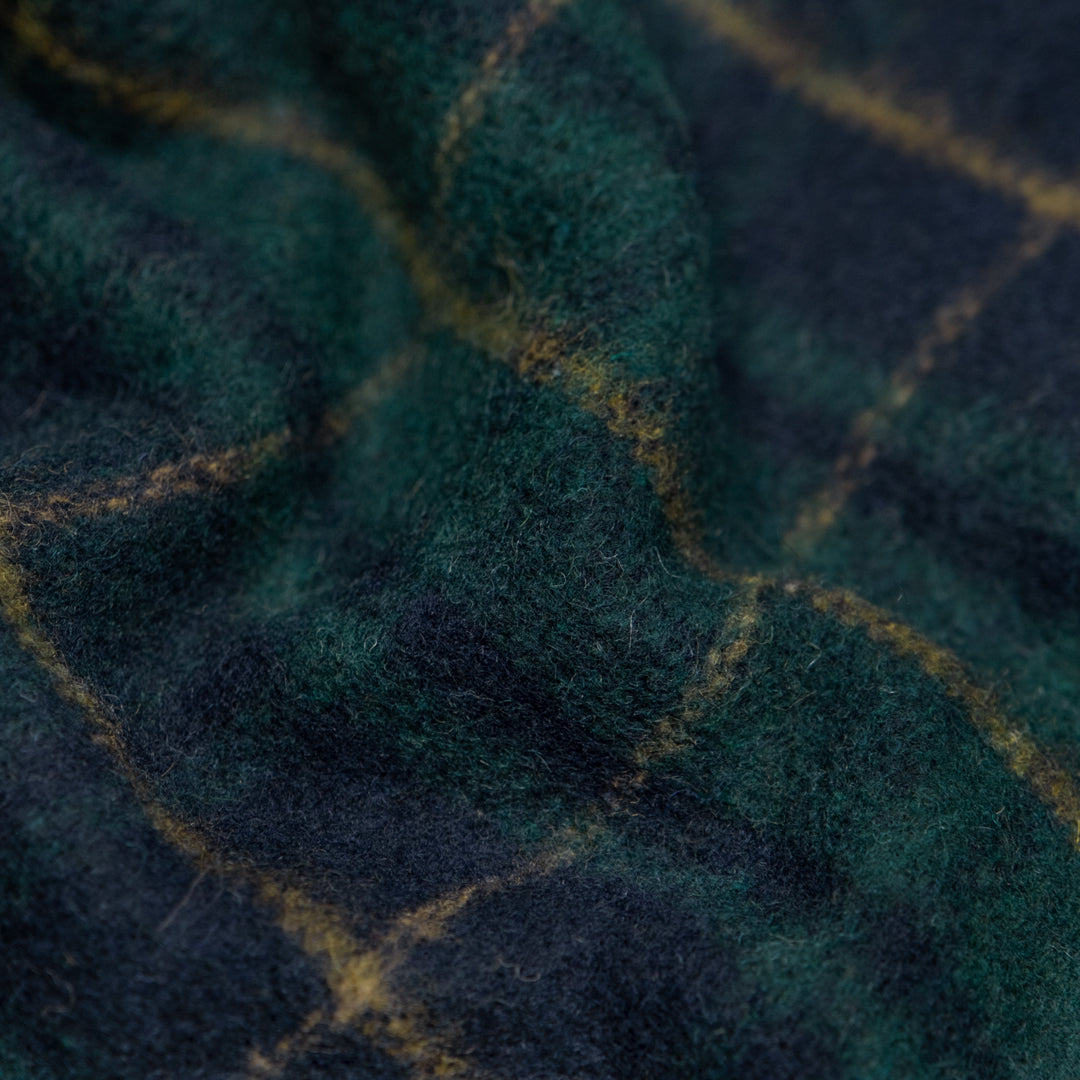 Deadstock Plaid Double Faced Wool Blend Coating - Midnight Blue/Pine | Blackbird Fabrics