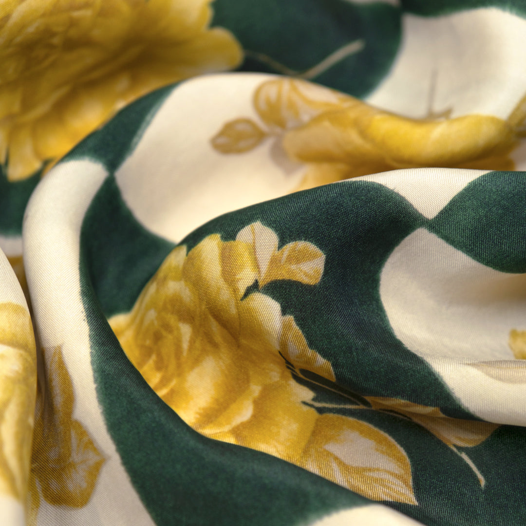 Deadstock Queen's Gambit Printed Cupro - Pine/Ivory/Gold | Blackbird Fabrics