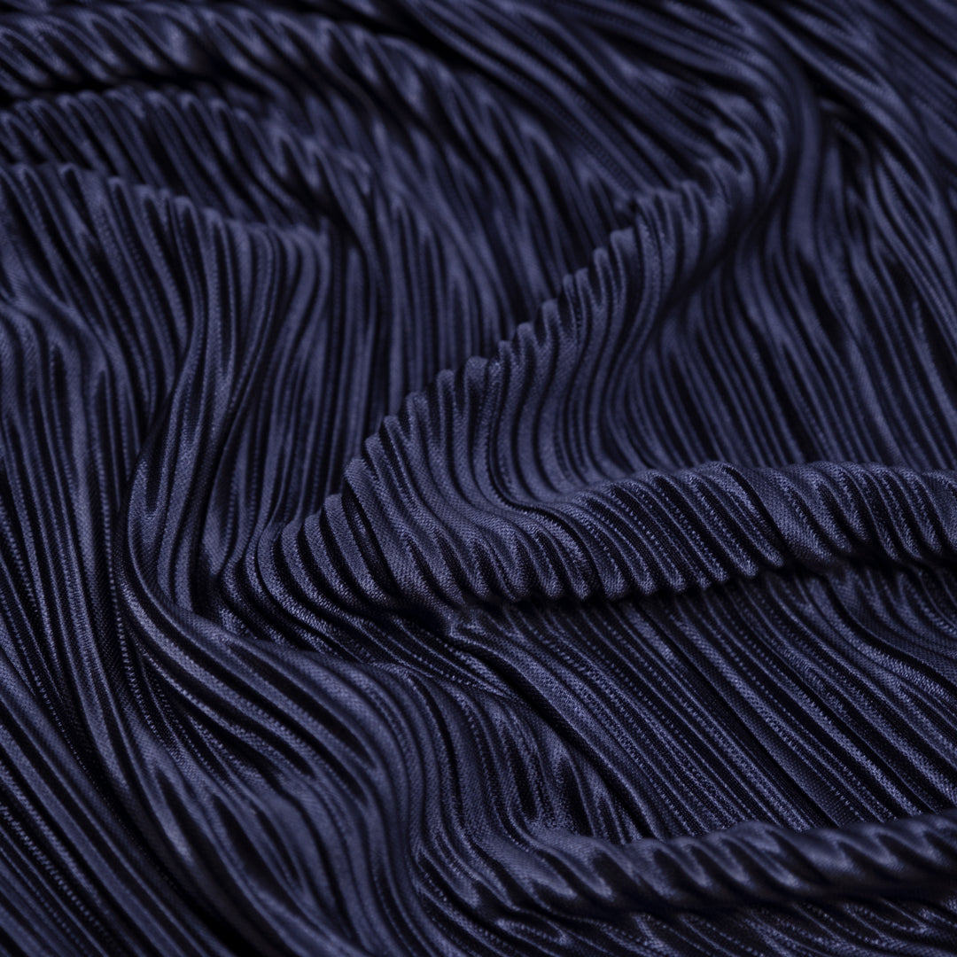 Deadstock Lustrous Satin Plissé - Navy | Blackbird Fabrics