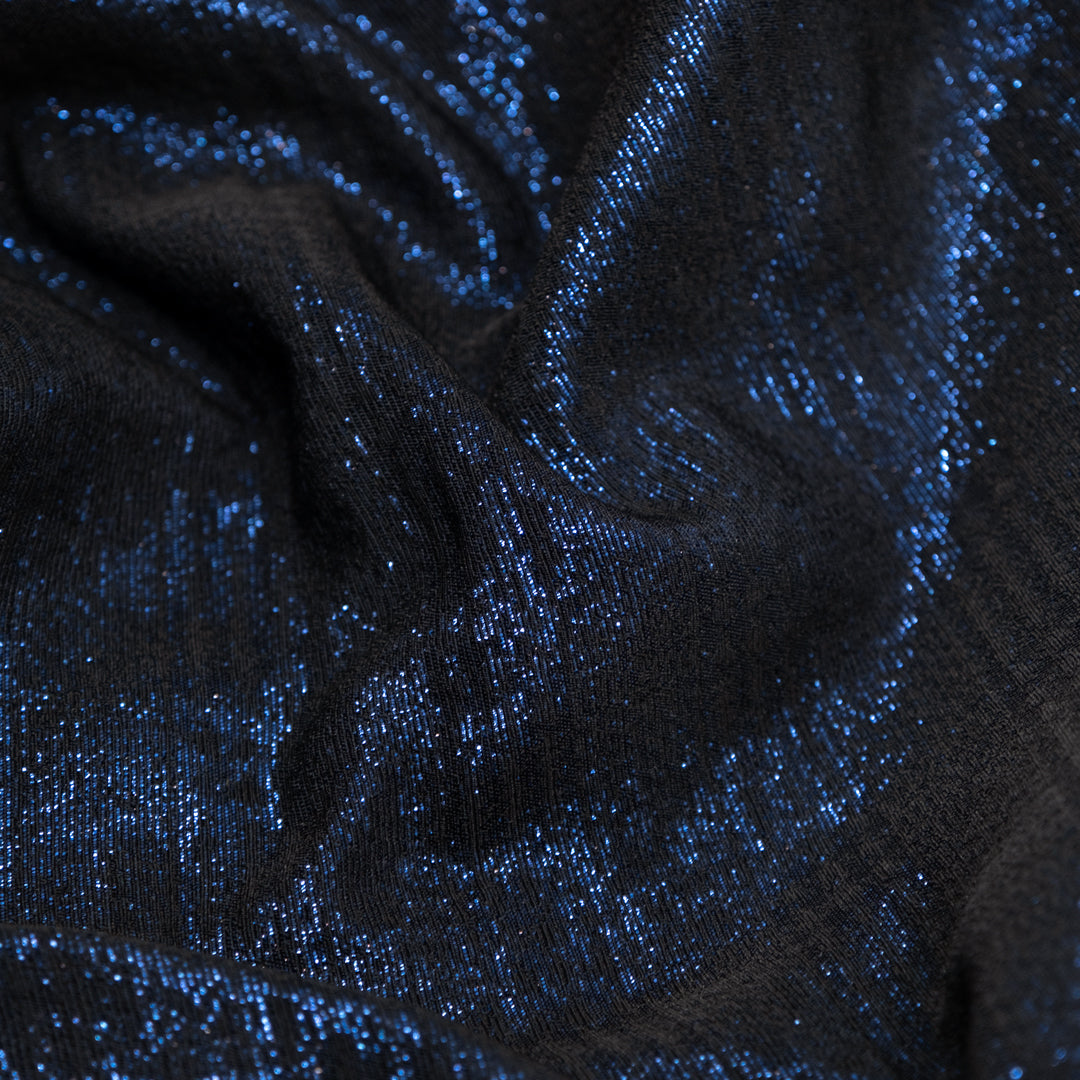 Deadstock Glacier Poly Lamé - Black/Azure | Blackbird Fabrics