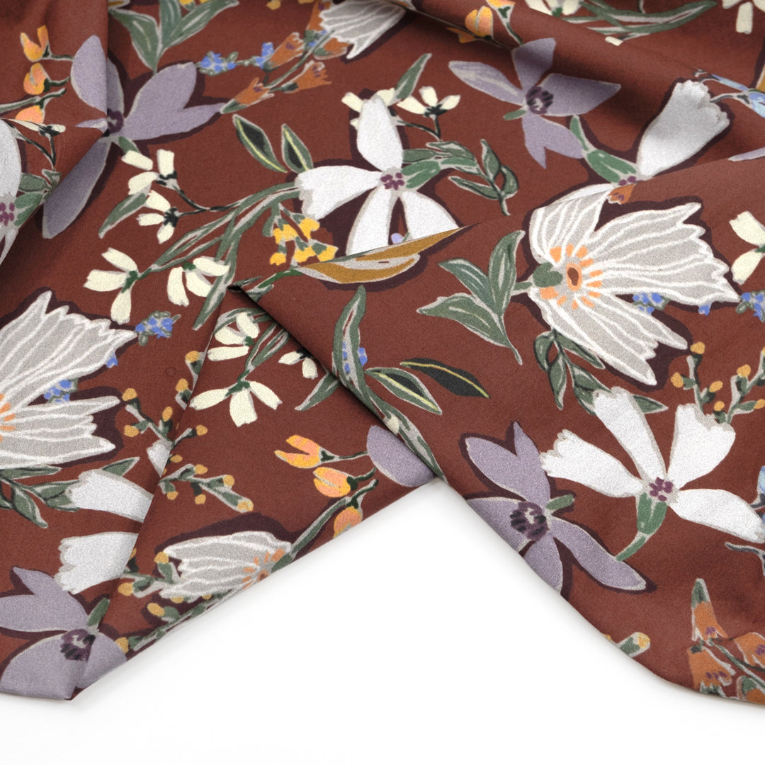 Deadstock Folklore Floral Cotton Lawn - Merlot/Wisteria/Sage | Blackbird Fabrics