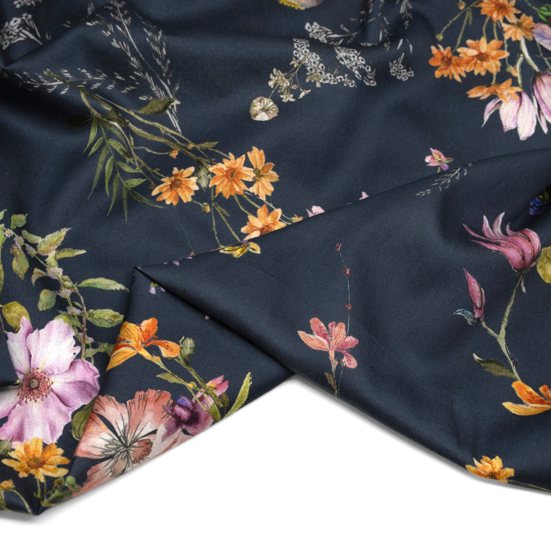 Deadstock Evening Blooms Lightweight Cotton Sateen - Navy/Grape/Multi | Blackbird Fabrics