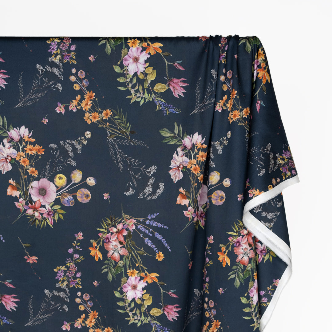 Deadstock Evening Blooms Lightweight Cotton Sateen - Navy/Grape/Multi | Blackbird Fabrics