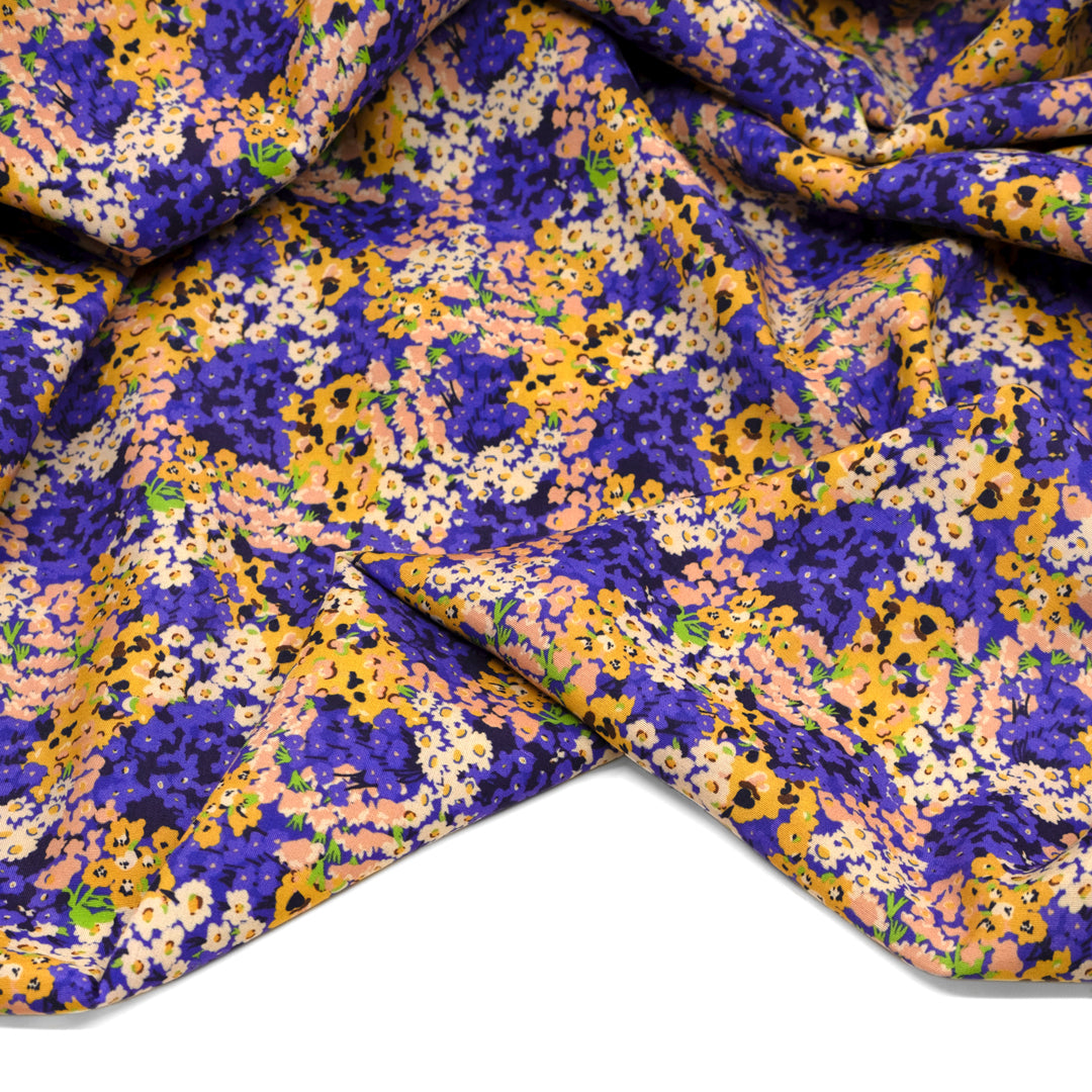 Deadstock Rolling Meadows Printed Viscose - Azure/Golden | Blackbird Fabrics