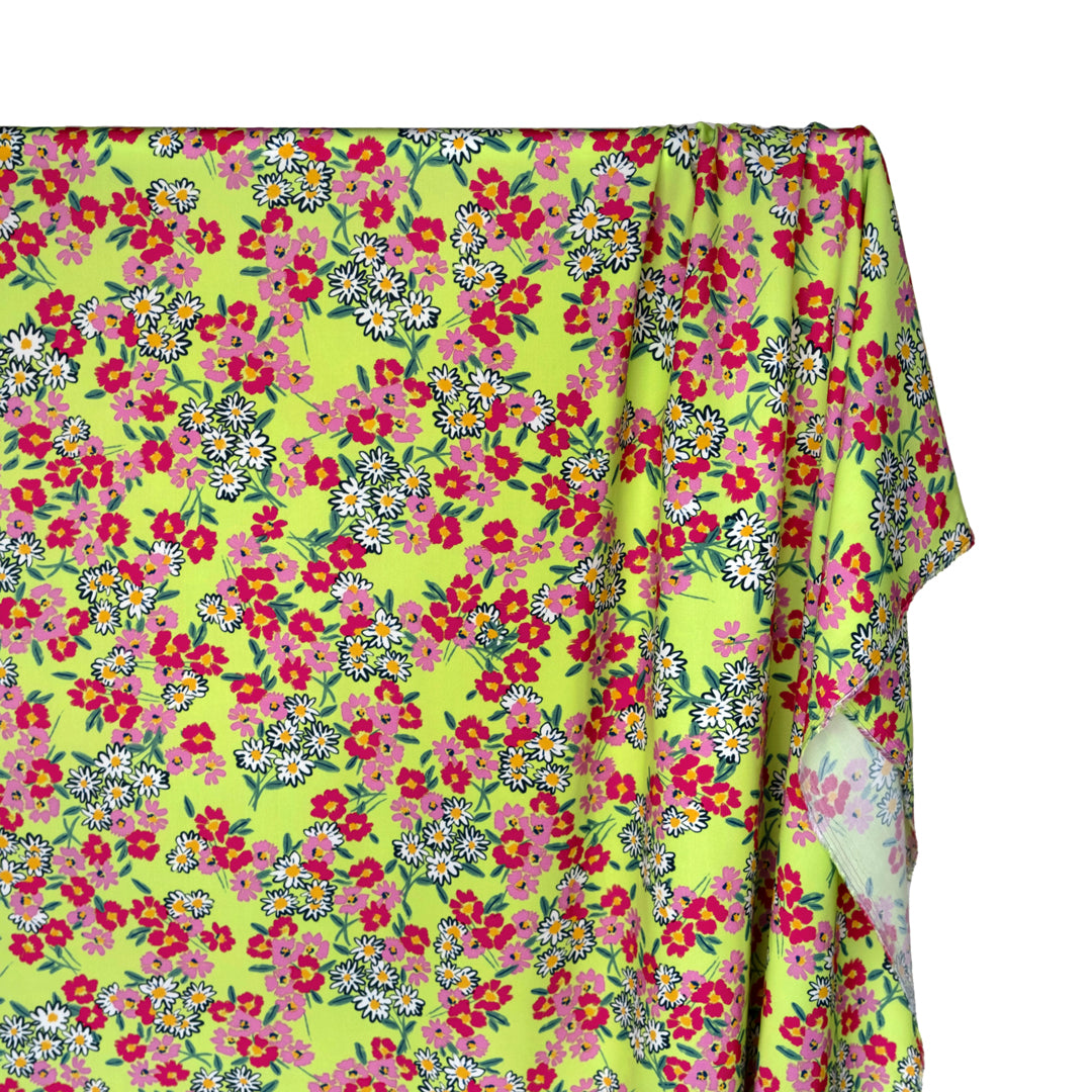 Deadstock Buzzing Blooms Viscose Poplin - Lime Zest/Multi | Blackbird Fabrics