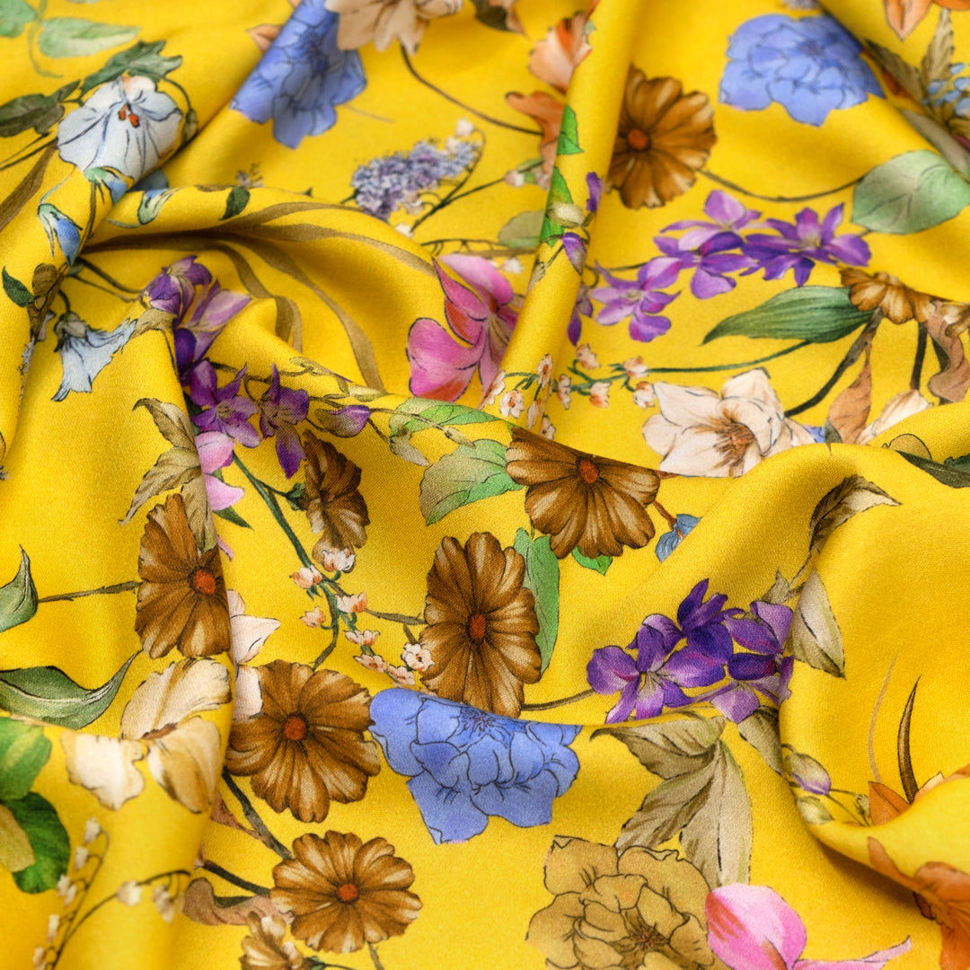 Deadstock Summer Romance Viscose Sateen - Marigold/Multi | Blackbird Fabrics