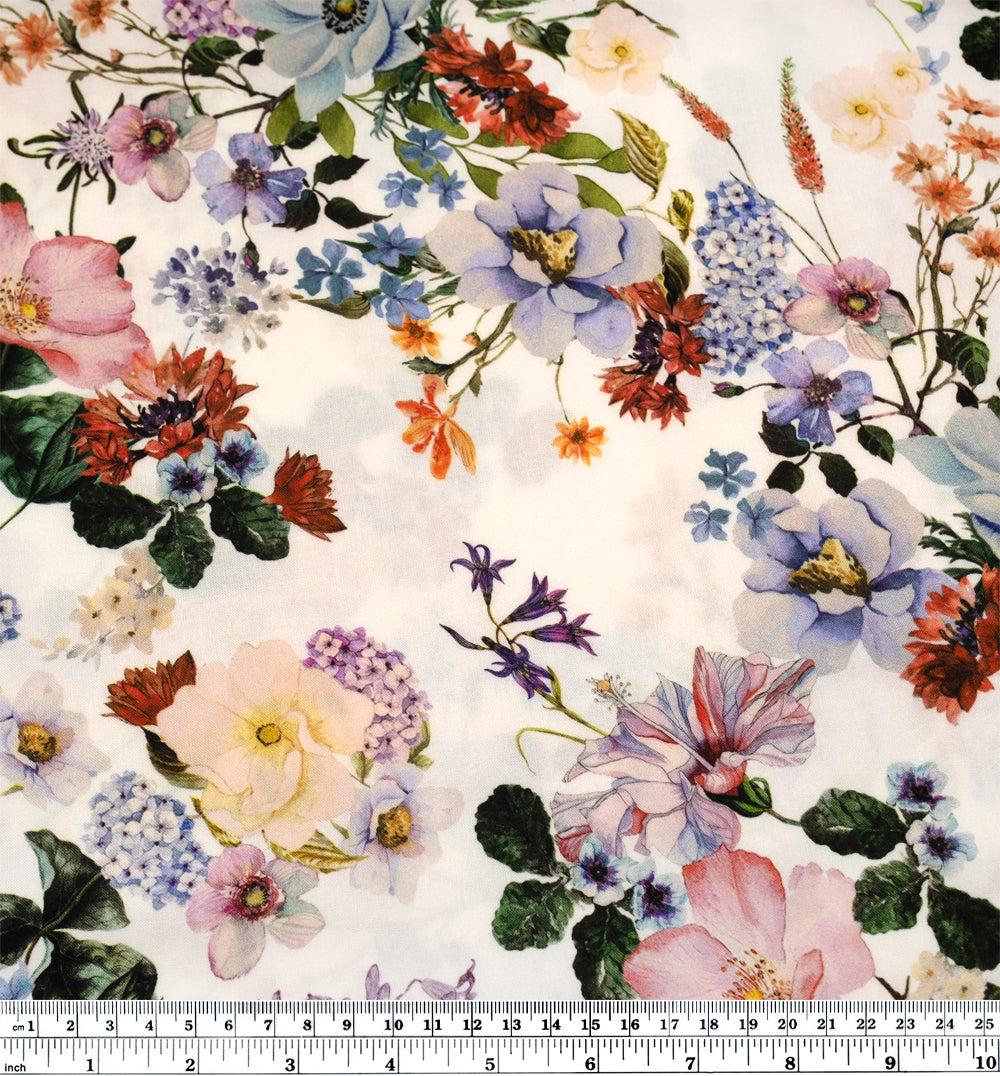 Deadstock Soft Daydream Viscose Challis - Ivory/Pine/Rose | Blackbird Fabrics
