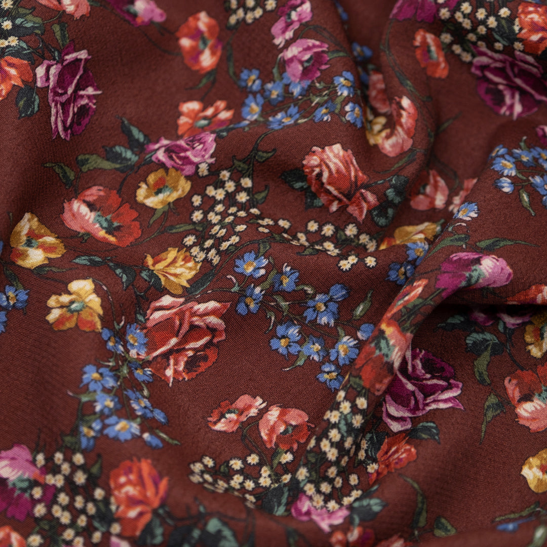Deadstock Western Rose Viscose Crepe - Merlot/Pine/Multi | Blackbird Fabrics