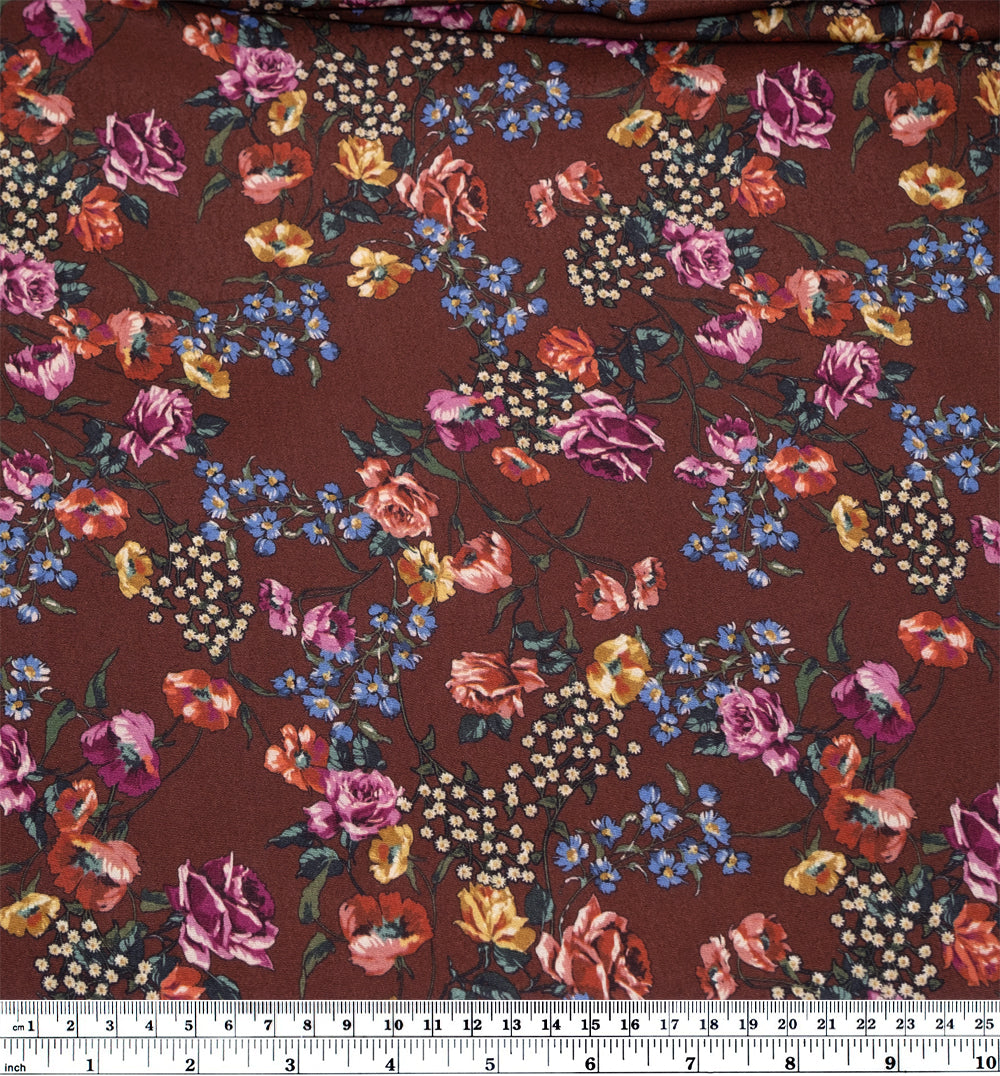 Deadstock Western Rose Viscose Crepe - Merlot/Pine/Multi | Blackbird Fabrics