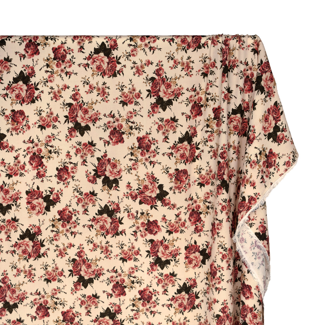 Deadstock Blushing Rose Viscose Crepe - Ecru/Rosewood/Multi | Blackbird Fabrics
