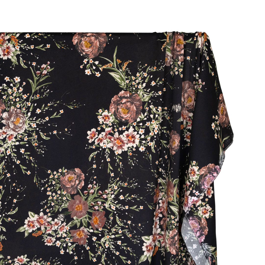 Deadstock Midnight Bouquet Midweight Viscose Crepe - Black/Grass/Baked Clay