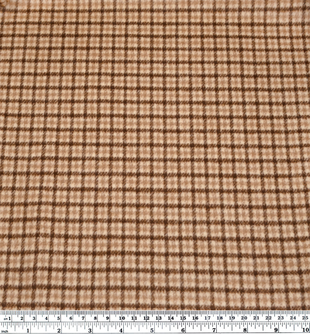 Plaid Double Faced Wool Coating - Toffee/Cream | Blackbird Fabrics