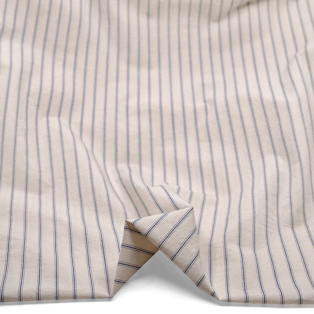 Loft Stripe Washed Cotton Shirting - Parchment/Ink | Blackbird Fabrics